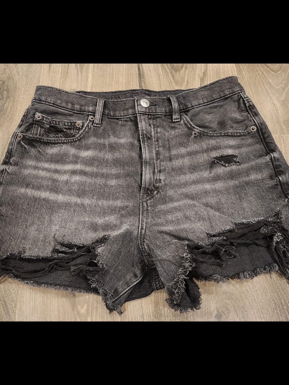 American Eagle Outfitters Distressed Black-Grey Denim Shorts